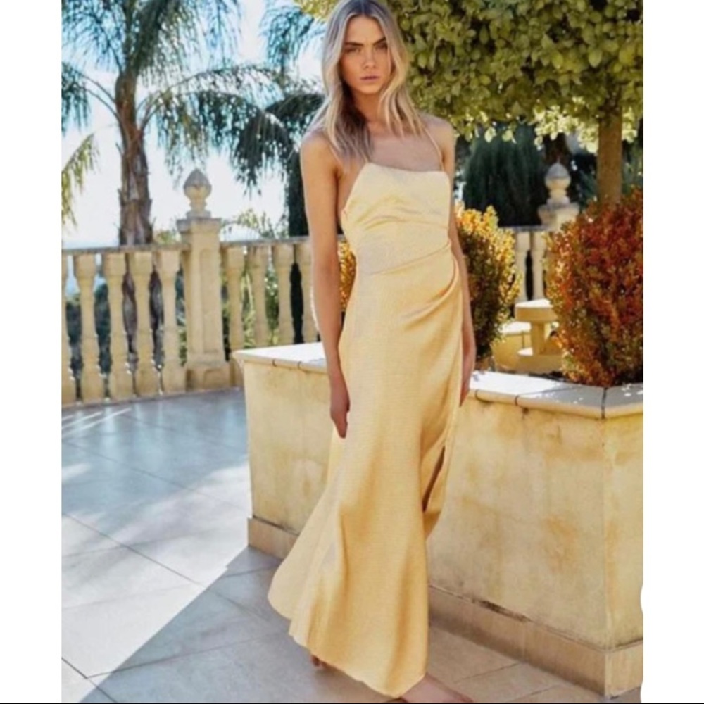 NWOT Significant Other One Another Gold Asymmetric Hem Midi Satin Dress Size 10